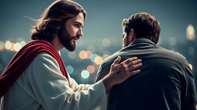 Jesus Christ comforting a person with a gentle touch, 4K