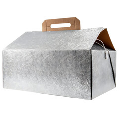 Silver foil box with handle and transparent background