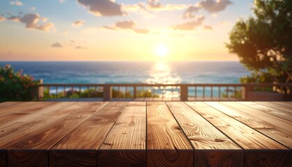 Terrace wooden table scene