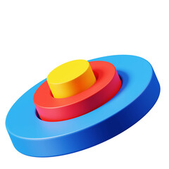 Colorful 3D Abstract Geometric Illustration Featuring Yellow Orange Red and Blue Concentric Shapes Floating on Transparent Background for Graphic Design