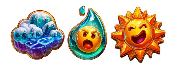 Vibrant 3D Icons of Emotion and Nature in Glossy Art Style Illustration
