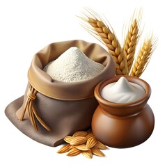 Wheat Flour Almonds and Creamy Substance in Pottery Keywords: wheat, flour, almonds, cream