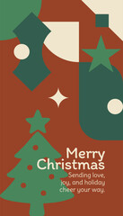 Merry Christmas Greeting Card with Abstract Geometric Shapes
