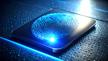 Digital Authentication: A sleek, high-tech representation of a fingerprint on a device, symbolizing secure access and advanced security features.
