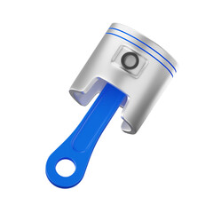 Silver and Blue Piston Illustration on Transparent Background Shiny Metal Car Engine Component Automotive Part Mechanical Equipment Cylinder Power