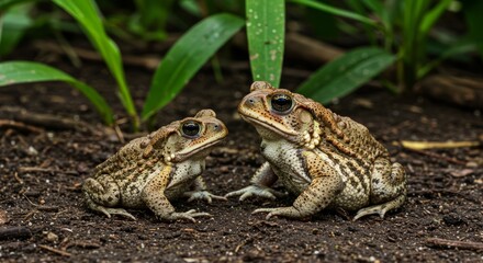 Obraz premium Cane toad resting on ground, large invasive amphibian species known for toxic skin and ecological impact, perfect for wildlife and nature themes.
