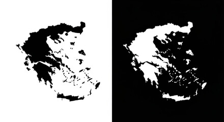 Greece map icons in simple black and white contrasting style