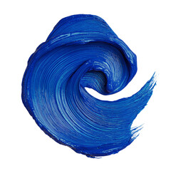 Vibrant blue paint stroke with textured swirls and highlights isolated on transparent background