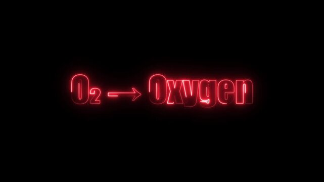 Red Neon O2 Symbol and Oxygen Text on Black Background chemical formula element