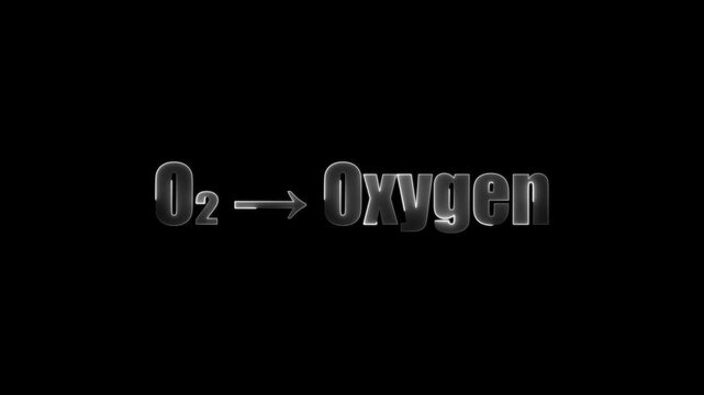 Metallic O2 Symbol and Oxygen Text with 3D Effect on Black Background chemical formula element