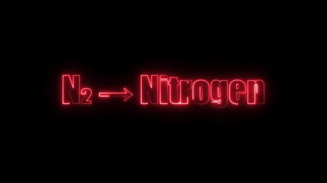 Red Neon N2 Symbol and Nitrogen Text on Black Background chemical formula element