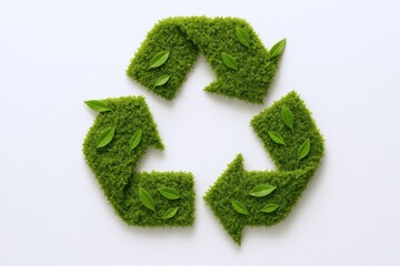Eco-Friendly Green Recycle Symbol with Leaves Isolated on White Background for Sustainable Initiatives and Environmental Awareness