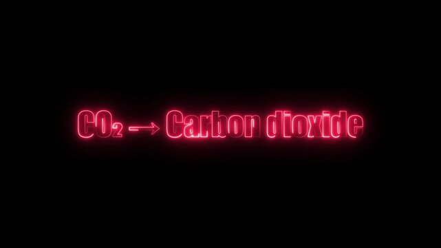 Neon red text C O2 arrow Carbon dioxide on black background chemical formula chemical compound