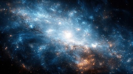 Fototapeta premium Vibrant Abstract Galaxy Illustration with Swirling Nebulae and Bright Star Clusters Against a Dark Cosmic Background