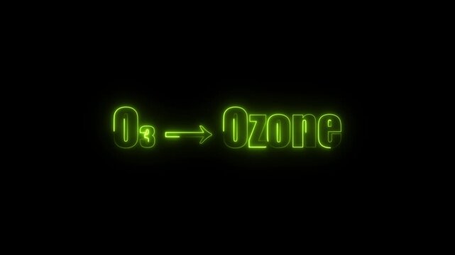 O3 Ozone Chemical Formula and Name Glowing Green Neon Text on Black Background chemical name