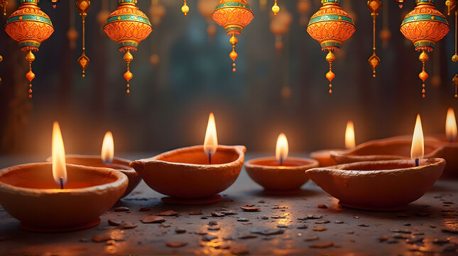 Earthen Diyas and Decorative Lanterns Glow