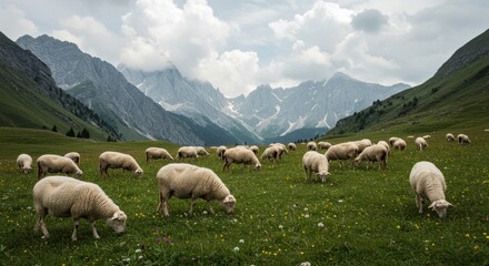 Domestic sheep standing on pasture, symbol of livestock, farming, and rural life, often associated with wool, agriculture, and countryside nature.