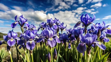 Colorful Purple Irises Blooming Lush