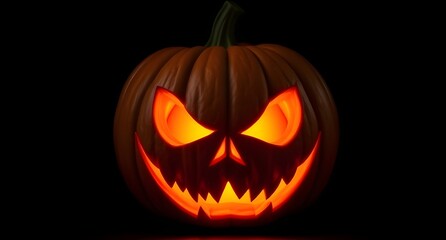 Fototapeta premium Isolated jack-o’-lantern with glowing scary face, high detail, dark background