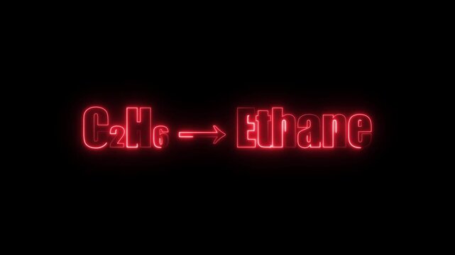 Red Neon Glow Chemical Formula C2 H6 and Ethane Text on Black Background C2H6 chemistry