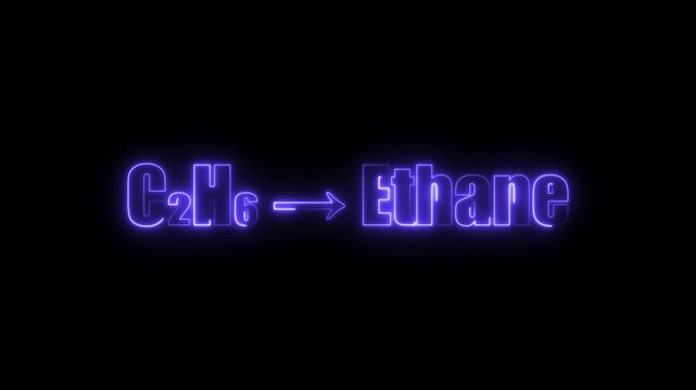 Neon purple text C2 H6 arrow Ethane on black background C2H6 chemical formula