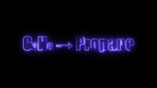 Purple Neon Glow Chemical Formula C3 H8 and Propane Text on Black Background C3H8 chemistry
