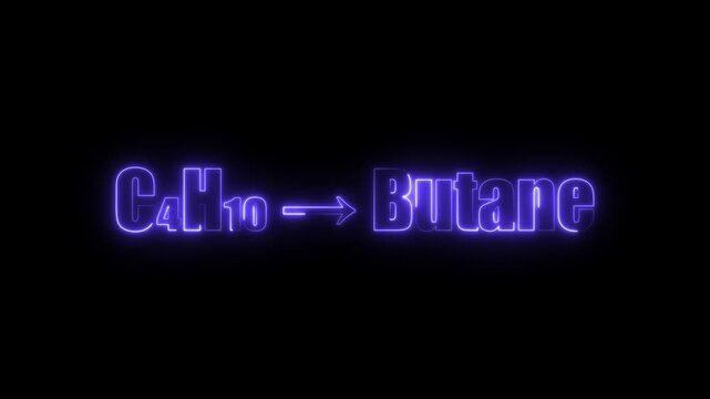 Blue Neon Glow Chemical Formula C4 H10 and Butane Text on Black Background C4H10 chemistry