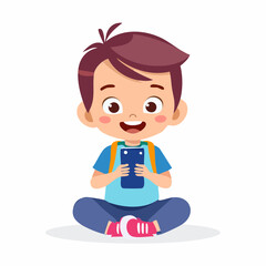 flat design of a child playing with a cellphone