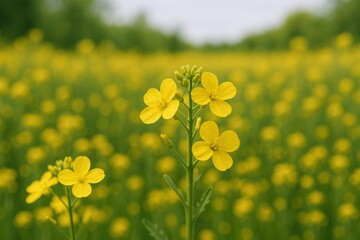 Fototapeta premium Vibrant Yellow Rapeseed Flowers Blooming in a Field, Capturing the Beauty of Nature's Canvas