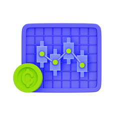 3D icon of a cryptocurrency coin with a trading chart For crypto market analysis, digital currency trading, blockchain investment, price chart.