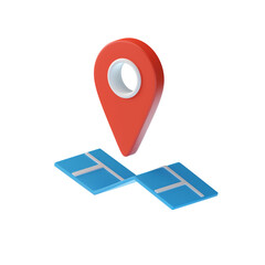 Vivid Red Location Pin Over Blue Map 3D Render on Transparent Background