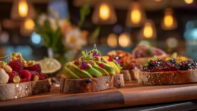 Artisanal Toasts Bursting with Fresh Berries, Avocado, and Gourmet Toppings.