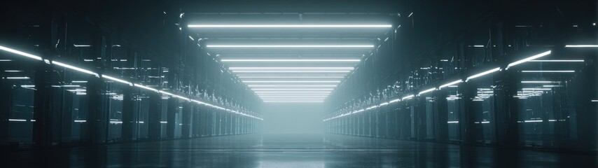 Modern tunnel design with neon lights and abstract futuristic architecture