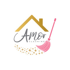 Feminine House Cleaning Logo Design Template.