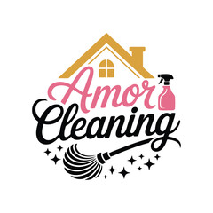 Feminine House Cleaning Logo Design Template.