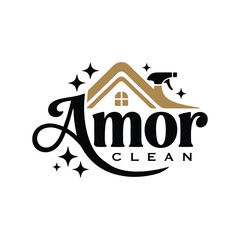Feminine House Cleaning Logo Design Template.