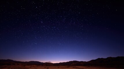 Vibrant Starry Night Sky Over Mountainous Landscape, Beautiful Nightscape Scenery and Tranquil Nature