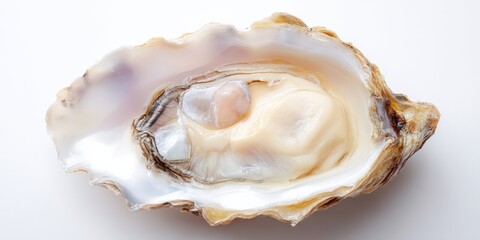 Single Raw Oyster on a White Background, Ready to Eat, Seafood Cuisine, Gourmet Meal