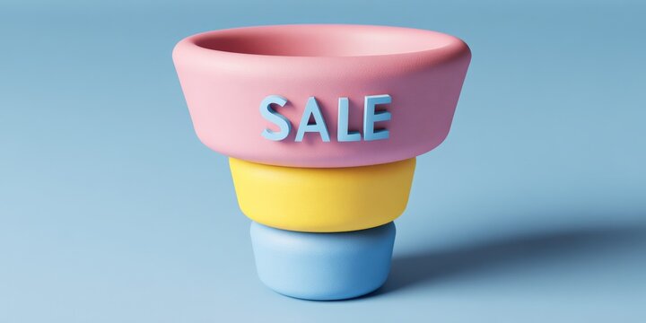 Colorful Sales Funnel 3D Illustration on Blue Background Depicting Lead Generation and Conversion Optimization