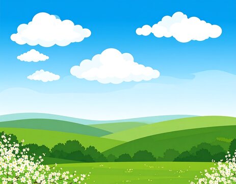 Springtime landscape with rolling hills