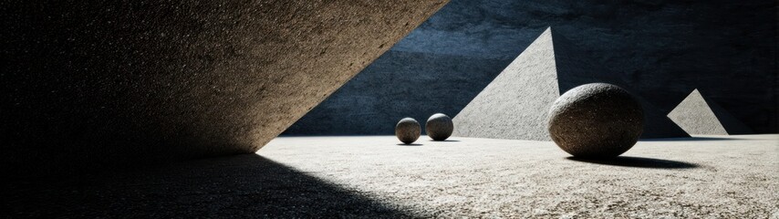 Abstract composition with spherical and geometric shapes and strong shadows
