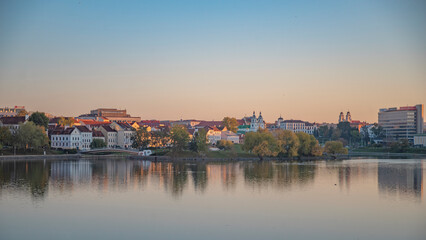 Golden autumn in Minsk by the river. Belarus.
