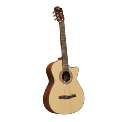 Fototapeta premium Elegant classical guitar with a light wood finish isolated for seamless integration in creative