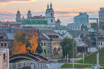 Golden autumn in Minsk by the river. Belarus.