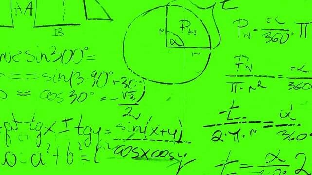 green screen mathematical formula grunge animation, geometric and algebraic math formula, engineering concept