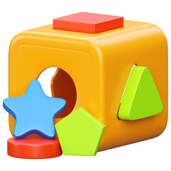 Vibrant Wooden Shape Sorter with Primary Colors on Transparent Backdrop Cube with Circular Star Pentagon Triangle and Square Holes Educational Toy Learning Aid