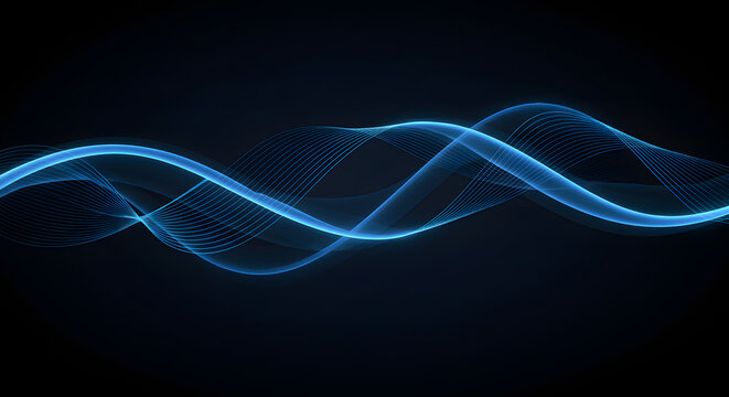 Blue abstract waves design on dark background