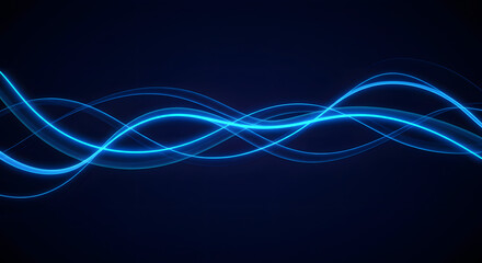 Abstract blue wave curves on dark background