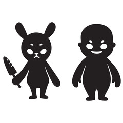 Silhouette of a bunny with a knife and a round figure