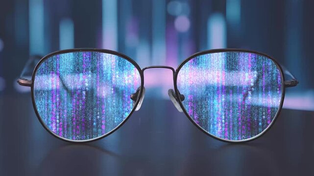 virtual reality and augmented reality technology concept, matrix falling code animation, computer coding programming abstract background